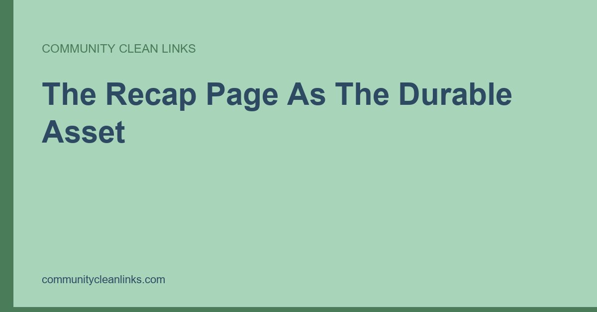 An event recap page with partner logos, photos and reciprocal links that stays live and indexed for years.